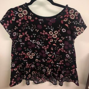 Black flower pattern dress top